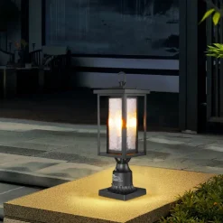 VEVOR 2 Pack Dusk to Dawn Outdoor Post Light, 17.72 in, Waterproof Lamp Post Light Fixtures with 3.5 in Pier Mount Base Glass Shade, Lightning-proof Exterior Pole Column Light for Patio Garden Pathway