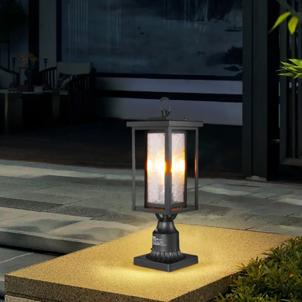 VEVOR 2 Pack Dusk to Dawn Outdoor Post Light, 17.72 in, Waterproof Lamp Post Light Fixtures with 3.5 in Pier Mount Base Glass Shade, Lightning-proof Exterior Pole Column Light for Patio Garden Pathway