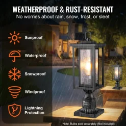VEVOR 2 Pack Dusk to Dawn Outdoor Post Light, 17.72 in, Waterproof Lamp Post Light Fixtures with 3.5 in Pier Mount Base Glass Shade, Lightning-proof Exterior Pole Column Light for Patio Garden Pathway