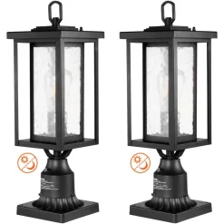 VEVOR 2 Pack Dusk to Dawn Outdoor Post Light, 17.72 in, Waterproof Lamp Post Light Fixtures with 3.5 in Pier Mount Base Glass Shade, Lightning-proof Exterior Pole Column Light for Patio Garden Pathway