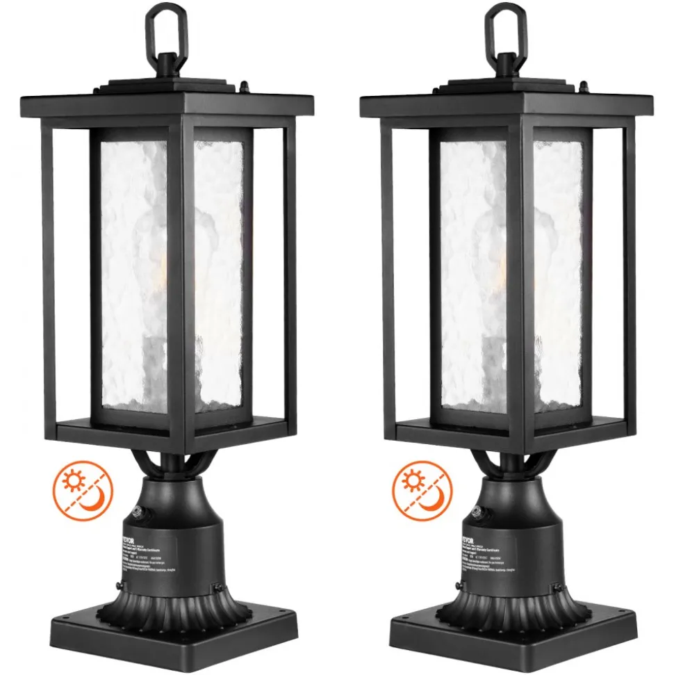 VEVOR 2 Pack Dusk to Dawn Outdoor Post Light, 17.72 in, Waterproof Lamp Post Light Fixtures with 3.5 in Pier Mount Base Glass Shade, Lightning-proof Exterior Pole Column Light for Patio Garden Pathway