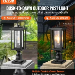 VEVOR 2 Pack Dusk to Dawn Outdoor Post Light, 17.72 in, Waterproof Lamp Post Light Fixtures with 3.5 in Pier Mount Base Glass Shade, Lightning-proof Exterior Pole Column Light for Patio Garden Pathway