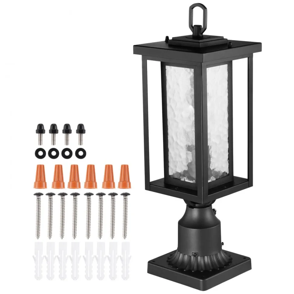 VEVOR 2 Pack Dusk to Dawn Outdoor Post Light, 17.72 in, Waterproof Lamp Post Light Fixtures with 3.5 in Pier Mount Base Glass Shade, Lightning-proof Exterior Pole Column Light for Patio Garden Pathway