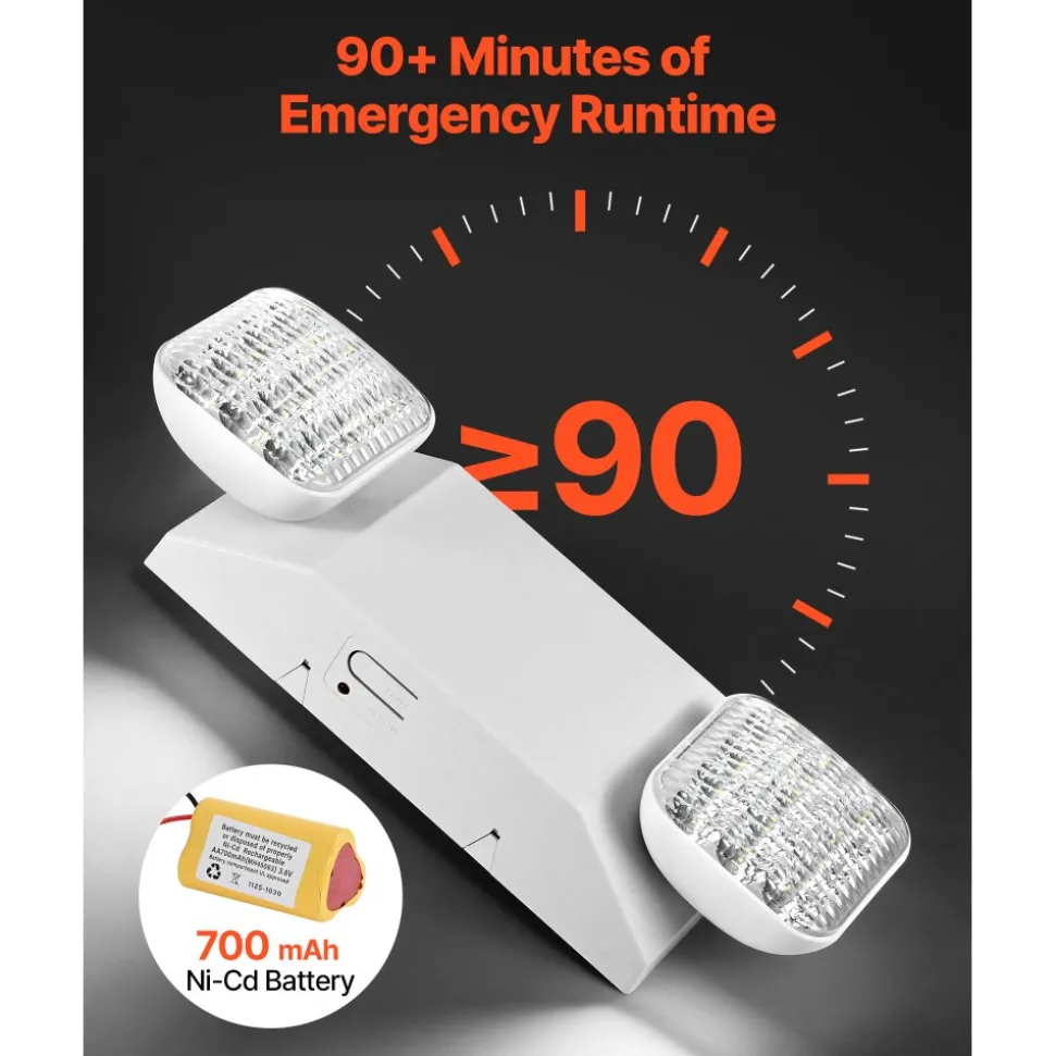 VEVOR 6 Pack Emergency Lights for Business, with Battery Backup, Commercial LED Emergency Exit Lighting Fixtures, AC 120/277V, with Two Square Head Adjustable, 90-Minute Backup, for Business, White