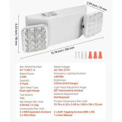 VEVOR 6 Pack Emergency Lights for Business, with Battery Backup, Commercial LED Emergency Exit Lighting Fixtures, AC 120/277V, with Two Square Head Adjustable, 90-Minute Backup, for Business, White