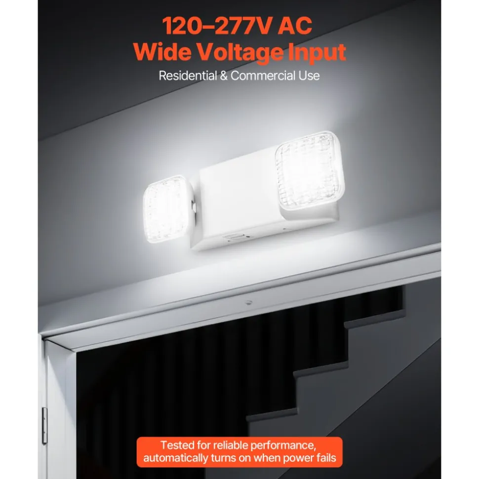 VEVOR 6 Pack Emergency Lights for Business, with Battery Backup, Commercial LED Emergency Exit Lighting Fixtures, AC 120/277V, with Two Square Head Adjustable, 90-Minute Backup, for Business, White