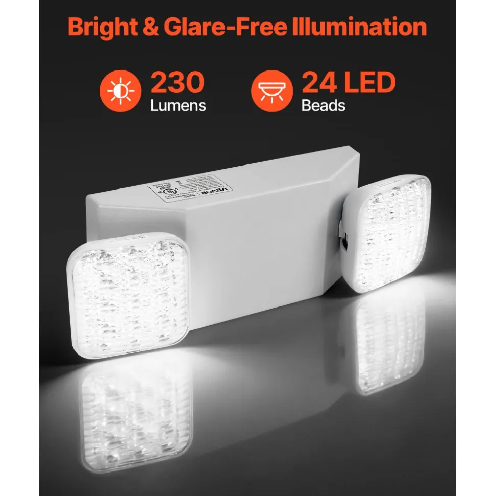 VEVOR 6 Pack Emergency Lights for Business, with Battery Backup, Commercial LED Emergency Exit Lighting Fixtures, AC 120/277V, with Two Square Head Adjustable, 90-Minute Backup, for Business, White