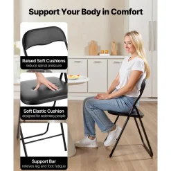 VEVOR 6 Pack Folding Chairs, Foldable Leather Chairs with Heavy Duty Metal Frame & Padded Cushion, Portable Folding Card Table Chairs, Stackable Seats for Home, Yard, Garden, Parties, Events, Black