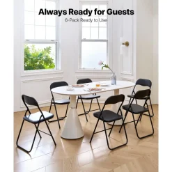 VEVOR 6 Pack Folding Chairs, Foldable Leather Chairs with Heavy Duty Metal Frame & Padded Cushion, Portable Folding Card Table Chairs, Stackable Seats for Home, Yard, Garden, Parties, Events, Black