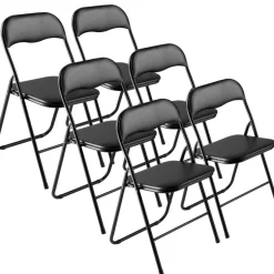 VEVOR 6 Pack Folding Chairs, Foldable Leather Chairs with Heavy Duty Metal Frame & Padded Cushion, Portable Folding Card Table Chairs, Stackable Seats for Home, Yard, Garden, Parties, Events, Black