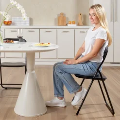 VEVOR 6 Pack Folding Chairs, Foldable Leather Chairs with Heavy Duty Metal Frame & Padded Cushion, Portable Folding Card Table Chairs, Stackable Seats for Home, Yard, Garden, Parties, Events, Black