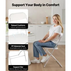 VEVOR 4 Pack Folding Chairs, Foldable Leather Chairs with Heavy Duty Metal Frame & Padded Cushion, Portable Folding Card Table Chairs, Stackable Seats for Home, Yard, Garden, Parties, Events, Khaki