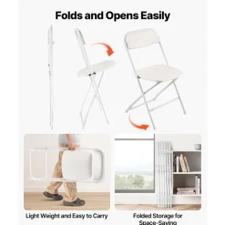 VEVOR 4 Pack Folding Chairs, Foldable Leather Chairs with Heavy Duty Metal Frame & Padded Cushion, Portable Folding Card Table Chairs, Stackable Seats for Home, Yard, Garden, Parties, Events, Khaki