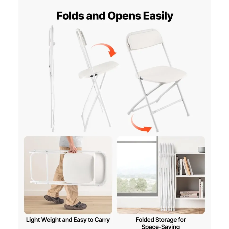 VEVOR 4 Pack Folding Chairs, Foldable Leather Chairs with Heavy Duty Metal Frame & Padded Cushion, Portable Folding Card Table Chairs, Stackable Seats for Home, Yard, Garden, Parties, Events, Khaki