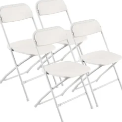 VEVOR 4 Pack Folding Chairs, Foldable Plastic Chairs with Heavy Duty Metal Frame, Portable Folding Card Table Chairs, Stackable Indoor Outdoor Seats for Home, Yard, Garden, Parties, Events, White