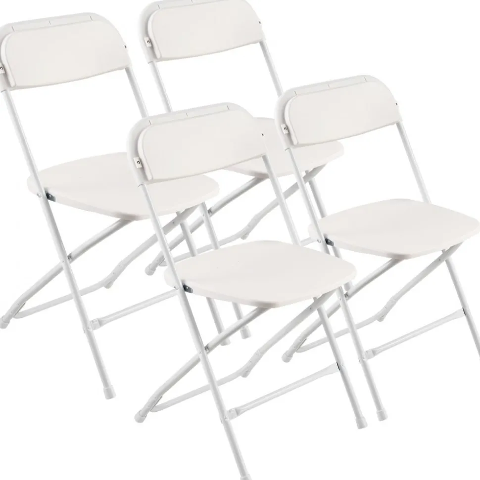 VEVOR 4 Pack Folding Chairs, Foldable Plastic Chairs with Heavy Duty Metal Frame, Portable Folding Card Table Chairs, Stackable Indoor Outdoor Seats for Home, Yard, Garden, Parties, Events, White
