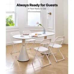 VEVOR 4 Pack Folding Chairs, Foldable Plastic Chairs with Heavy Duty Metal Frame, Portable Folding Card Table Chairs, Stackable Indoor Outdoor Seats for Home, Yard, Garden, Parties, Events, White