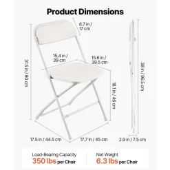 VEVOR 4 Pack Folding Chairs, Foldable Plastic Chairs with Heavy Duty Metal Frame, Portable Folding Card Table Chairs, Stackable Indoor Outdoor Seats for Home, Yard, Garden, Parties, Events, White