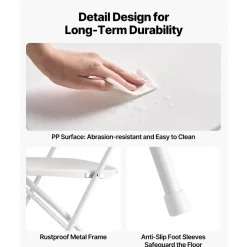 VEVOR 4 Pack Folding Chairs, Foldable Plastic Chairs with Heavy Duty Metal Frame, Portable Folding Card Table Chairs, Stackable Indoor Outdoor Seats for Home, Yard, Garden, Parties, Events, White