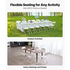 VEVOR 4 Pack Folding Chairs, Foldable Plastic Chairs with Heavy Duty Metal Frame, Portable Folding Card Table Chairs, Stackable Indoor Outdoor Seats for Home, Yard, Garden, Parties, Events, White