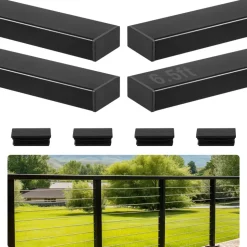 VEVOR 4 Pack 6.5 ft Stainless Steel Handrail, Rectangular Top Stair Deck Hand Rail for Outdoor/Indoor Steps with End Cap,Matte Black Coating Adjustable Metal Stair Rail for Cable Railing Kit