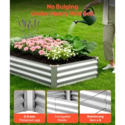 VEVOR 2 Pack Galvanized Raised Garden Beds, 6 x 3 x 1 ft, Rectangular Metal Planter Boxes Kit Outdoor, Bottomless Elevated Planting Box with Gloves, Alu-Zinc, for Growing Flowers Vegetables, Silver