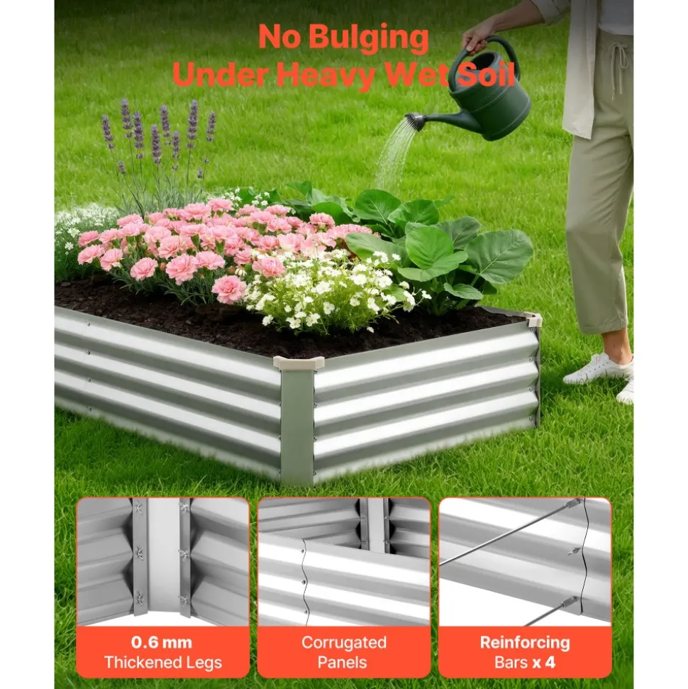 VEVOR 2 Pack Galvanized Raised Garden Beds, 6 x 3 x 1 ft, Rectangular Metal Planter Boxes Kit Outdoor, Bottomless Elevated Planting Box with Gloves, Alu-Zinc, for Growing Flowers Vegetables, Silver