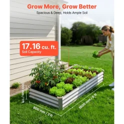 VEVOR 2 Pack Galvanized Raised Garden Beds, 6 x 3 x 1 ft, Rectangular Metal Planter Boxes Kit Outdoor, Bottomless Elevated Planting Box with Gloves, Alu-Zinc, for Growing Flowers Vegetables, Silver