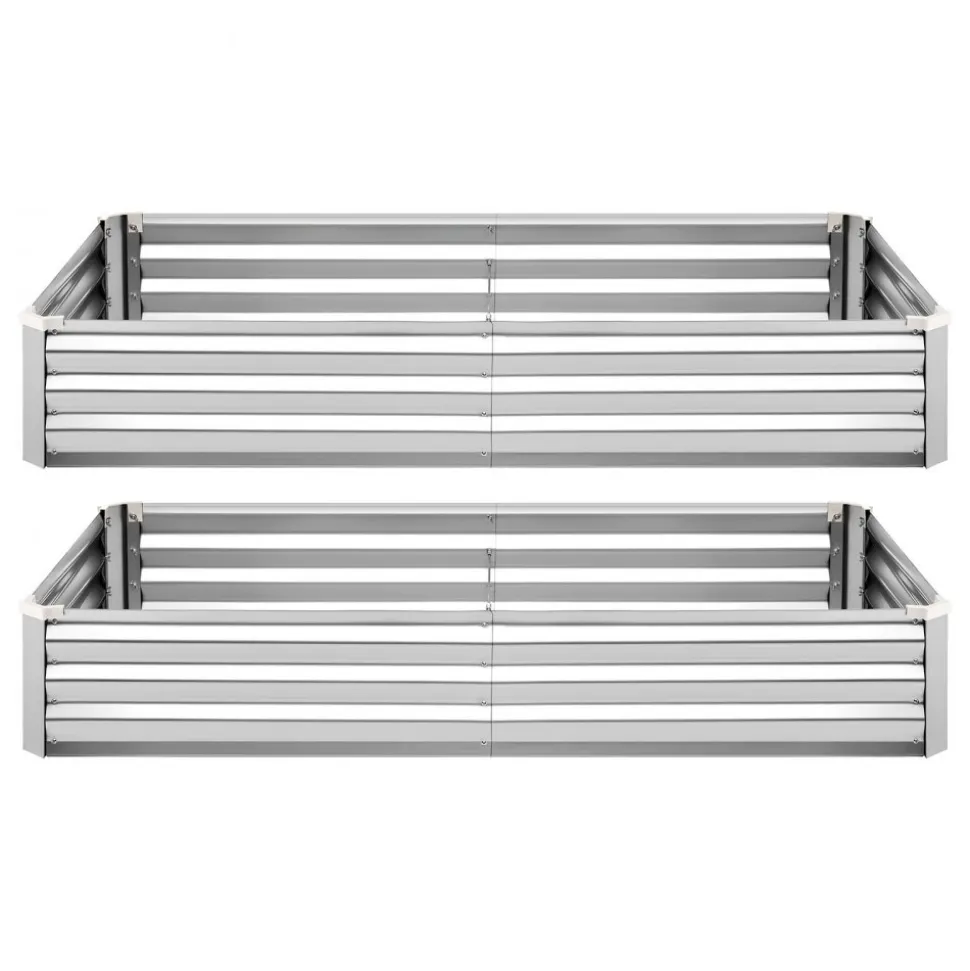 VEVOR 2 Pack Galvanized Raised Garden Beds, 6 x 3 x 1 ft, Rectangular Metal Planter Boxes Kit Outdoor, Bottomless Elevated Planting Box with Gloves, Alu-Zinc, for Growing Flowers Vegetables, Silver