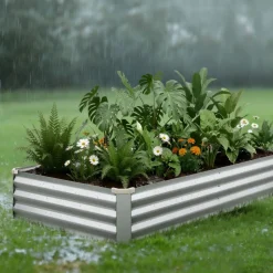 VEVOR 2 Pack Galvanized Raised Garden Beds, 6 x 3 x 1 ft, Rectangular Metal Planter Boxes Kit Outdoor, Bottomless Elevated Planting Box with Gloves, Alu-Zinc, for Growing Flowers Vegetables, Silver