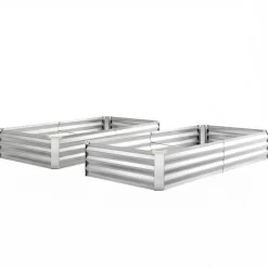 VEVOR 2 Pack Galvanized Raised Garden Beds, 6 x 3 x 1 ft, Rectangular Metal Planter Boxes Kit Outdoor, Bottomless Elevated Planting Box with Gloves, Alu-Zinc, for Growing Flowers Vegetables, Silver