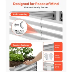 VEVOR 2 Pack Galvanized Raised Garden Beds, 6 x 3 x 1 ft, Rectangular Metal Planter Boxes Kit Outdoor, Bottomless Elevated Planting Box with Gloves, Alu-Zinc, for Growing Flowers Vegetables, Silver