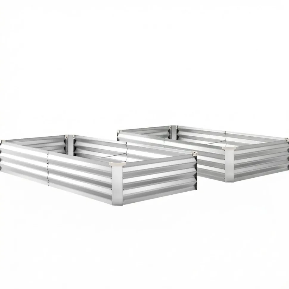 VEVOR 2 Pack Galvanized Raised Garden Beds, 6 x 3 x 1 ft, Rectangular Metal Planter Boxes Kit Outdoor, Bottomless Elevated Planting Box with Gloves, Alu-Zinc, for Growing Flowers Vegetables, Silver