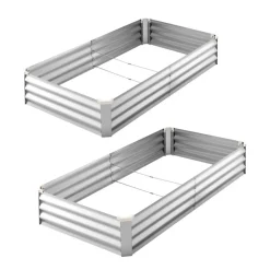 VEVOR 2 Pack Galvanized Raised Garden Beds, 6 x 3 x 1 ft, Rectangular Metal Planter Boxes Kit Outdoor, Bottomless Elevated Planting Box with Gloves, Alu-Zinc, for Growing Flowers Vegetables, Silver