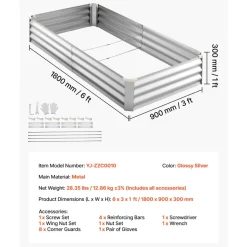 VEVOR 2 Pack Galvanized Raised Garden Beds, 6 x 3 x 1 ft, Rectangular Metal Planter Boxes Kit Outdoor, Bottomless Elevated Planting Box with Gloves, Alu-Zinc, for Growing Flowers Vegetables, Silver