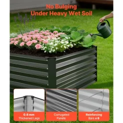 VEVOR 2 Pack Galvanized Raised Garden Beds, 6.67 x 3.35 x 1.51 ft, Rectangular Metal Planter Boxes Kit Outdoor, Elevated Planting Box with Gloves, Alu-Zinc, for Growing Flowers Vegetables, Dark Gray