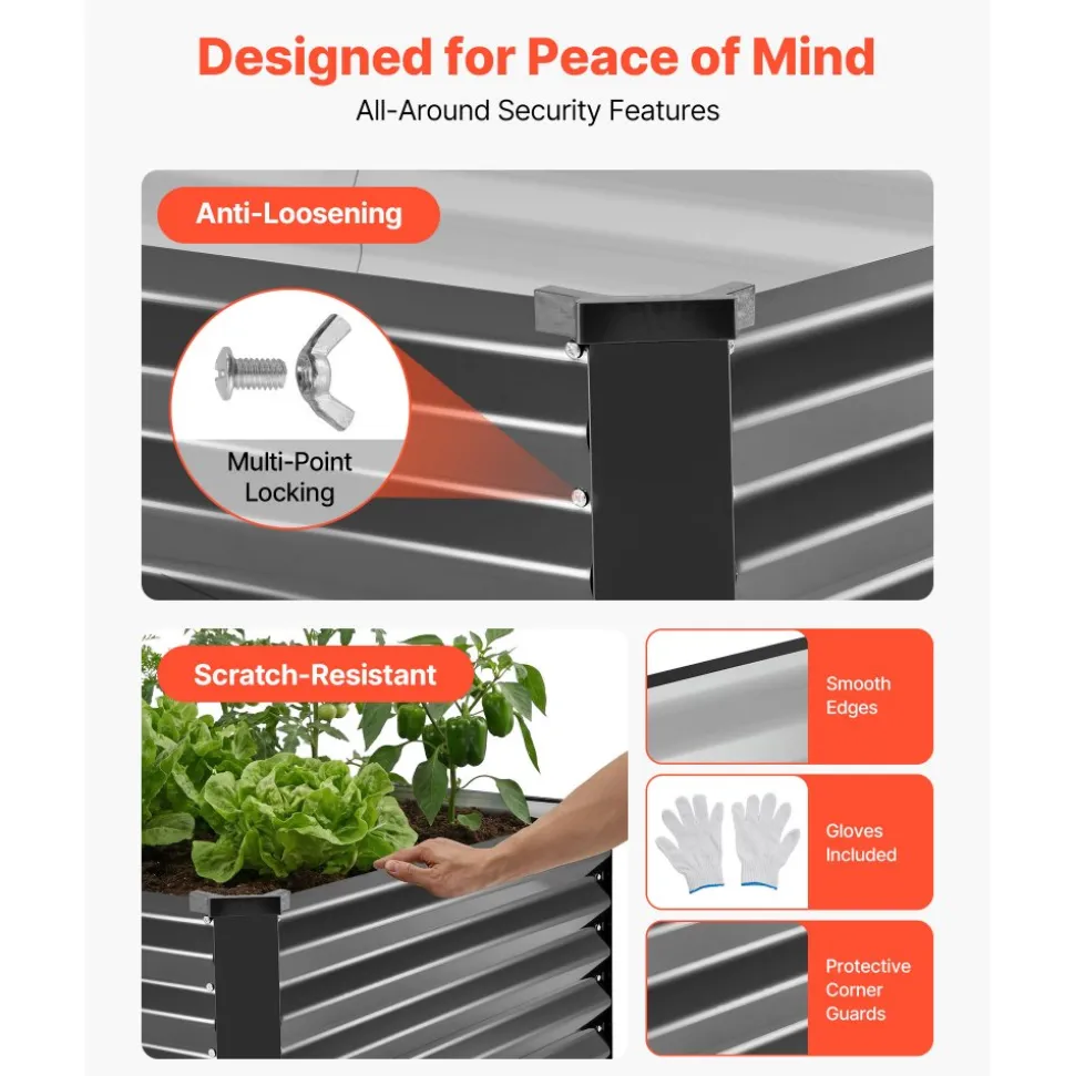 VEVOR 2 Pack Galvanized Raised Garden Beds, 6.67 x 3.35 x 1.51 ft, Rectangular Metal Planter Boxes Kit Outdoor, Elevated Planting Box with Gloves, Alu-Zinc, for Growing Flowers Vegetables, Dark Gray