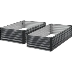 VEVOR 2 Pack Galvanized Raised Garden Beds, 6.67 x 3.35 x 1.51 ft, Rectangular Metal Planter Boxes Kit Outdoor, Elevated Planting Box with Gloves, Alu-Zinc, for Growing Flowers Vegetables, Dark Gray