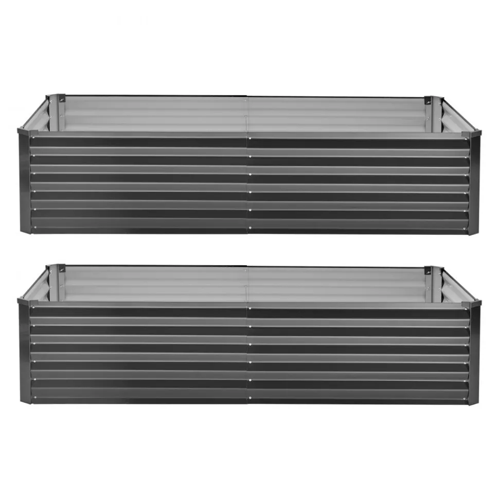 VEVOR 2 Pack Galvanized Raised Garden Beds, 6.67 x 3.35 x 1.51 ft, Rectangular Metal Planter Boxes Kit Outdoor, Elevated Planting Box with Gloves, Alu-Zinc, for Growing Flowers Vegetables, Dark Gray