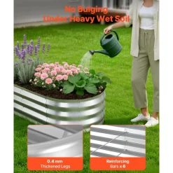VEVOR 2 Pack Galvanized Raised Garden Beds, 4 x 2 x 1 ft, Oval Metal Planter Boxes Kit Outdoor, Bottomless Elevated Garden Box with Gloves, Alu-Zinc, for Planting Flowers Fruits Vegetables, Silver