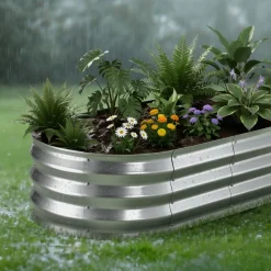 VEVOR 2 Pack Galvanized Raised Garden Beds, 4 x 2 x 1 ft, Oval Metal Planter Boxes Kit Outdoor, Bottomless Elevated Garden Box with Gloves, Alu-Zinc, for Planting Flowers Fruits Vegetables, Silver
