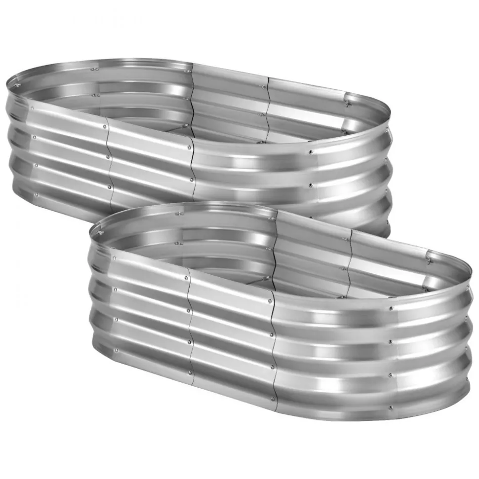 VEVOR 2 Pack Galvanized Raised Garden Beds, 4 x 2 x 1 ft, Oval Metal Planter Boxes Kit Outdoor, Bottomless Elevated Garden Box with Gloves, Alu-Zinc, for Planting Flowers Fruits Vegetables, Silver
