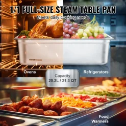 VEVOR 6 Pack Hotel Pans, Full Size Anti-Jam Steam Pan, 0.8mm Thick Stainless Steel Restaurant Steam Table Pan, 6-Inch Deep Commercial Table Pan, Catering Storage Food Pan, for Industrial & Scientific