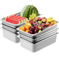 VEVOR 6 Pack Hotel Pans, Full Size Anti-Jam Steam Pan, 0.8mm Thick Stainless Steel Restaurant Steam Table Pan, 6-Inch Deep Commercial Table Pan, Catering Storage Food Pan, for Industrial & Scientific