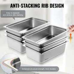 VEVOR 6 Pack Hotel Pans, Full Size Anti-Jam Steam Pan, 0.8mm Thick Stainless Steel Restaurant Steam Table Pan, 6-Inch Deep Commercial Table Pan, Catering Storage Food Pan, for Industrial & Scientific