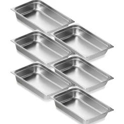 VEVOR 6 Pack Hotel Pans, Full Size Anti-Jam Steam Pan, 0.8mm Thick Stainless Steel Restaurant Steam Table Pan, 4-Inch Deep Commercial Table Pan, Catering Storage Food Pan, for Industrial & Scientific