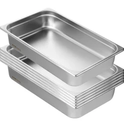 VEVOR 6 Pack Hotel Pans, Full Size Anti-Jam Steam Pan, 0.8mm Thick Stainless Steel Restaurant Steam Table Pan, 4-Inch Deep Commercial Table Pan, Catering Storage Food Pan, for Industrial & Scientific