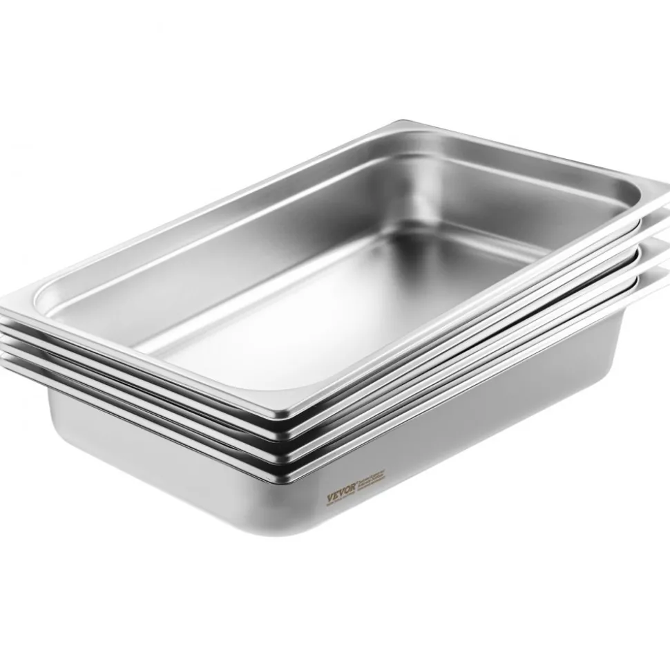 VEVOR 4 Pack Hotel Pans, Full Size Anti-Jam Steam Pan with Lid, 0.8mm Thick Stainless Steel Steam Table Pan, 4-Inch Deep Commercial Table Pan, Catering Storage Food Pan, for Industrial & Scientific