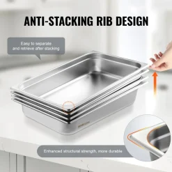 VEVOR 4 Pack Hotel Pans, Full Size Anti-Jam Steam Pan with Lid, 0.8mm Thick Stainless Steel Steam Table Pan, 4-Inch Deep Commercial Table Pan, Catering Storage Food Pan, for Industrial & Scientific