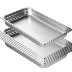 VEVOR 6 Pack Hotel Pans, Full Size Anti-Jam Steam Pan, 0.8mm Thick Stainless Steel Restaurant Steam Table Pan, 2.5-Inch Deep Commercial Table Pan, Catering Storage Food Pan, for Industrial & Scientifi